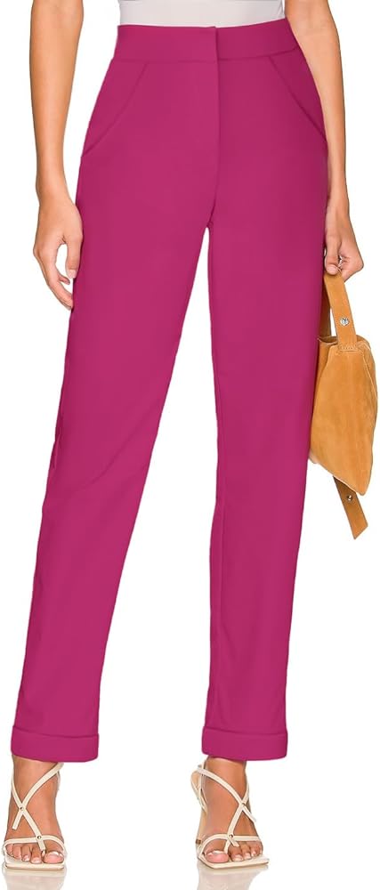 Hybrid & Company Women's High Waist Lightweight Solid Long Pants Elegant Office Trousers