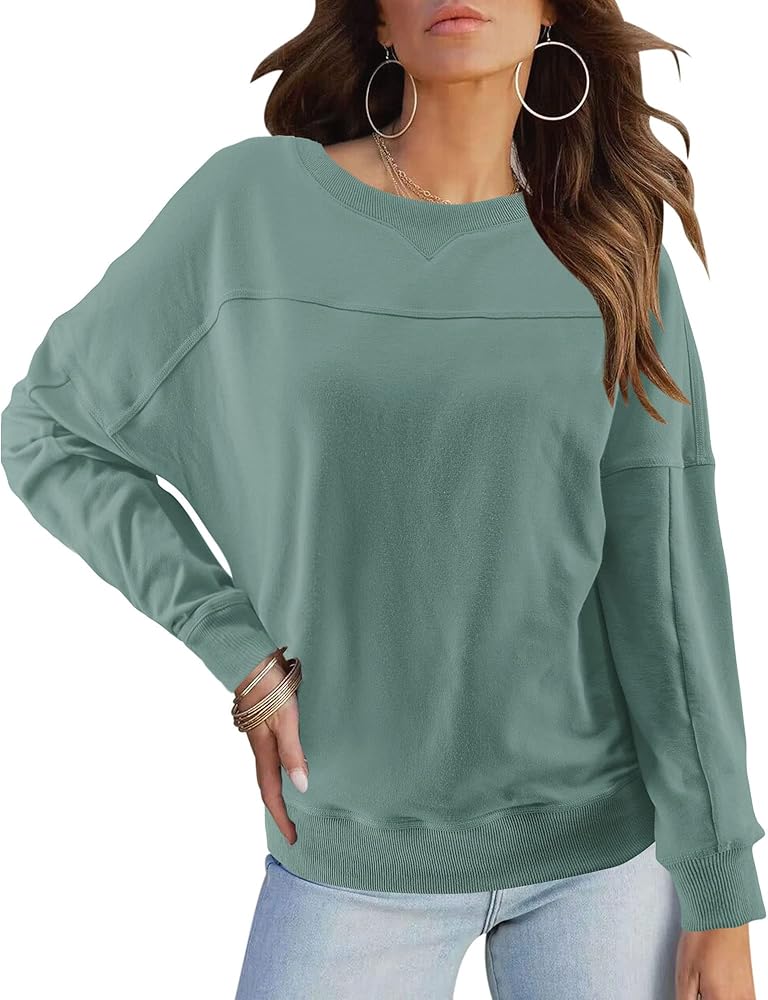 PRETTODAY Women's Casual Sweatshirts Crew Neck Long Sleeve Lightweight Solid Loose Pullover Tops