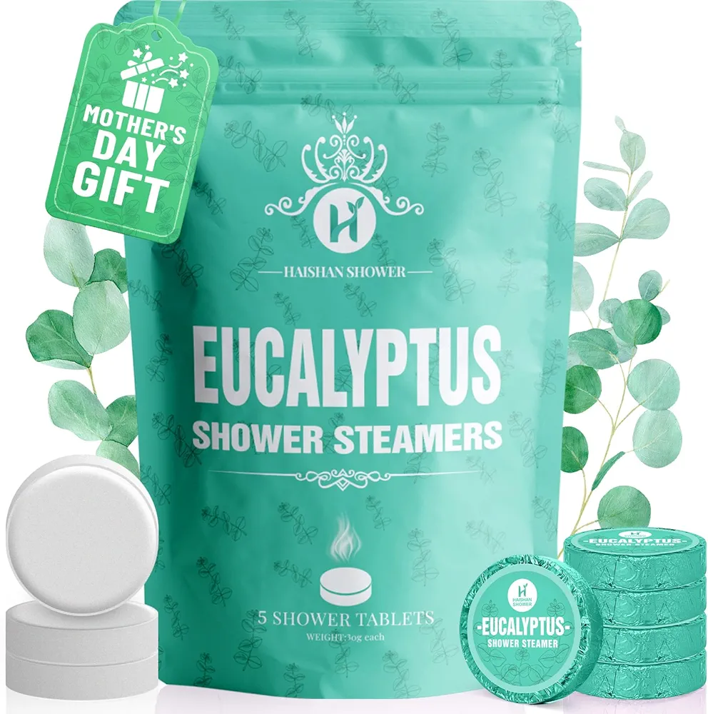 Shower Steamers Aromatherapy Organic Eucalyptus Essential Oil, 5-Pack Shower Bombs, Gifts for Women or Men, Unique Birthday Fathers Day Dad Gifts for Girlfriend Mom Wife Sister