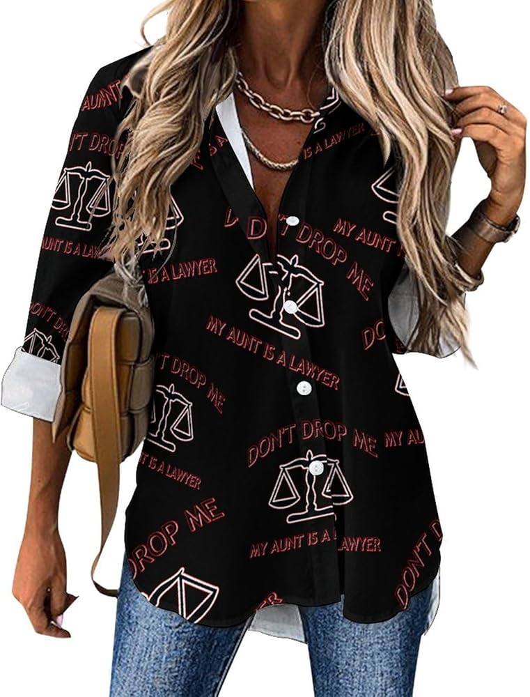 Don't Drop Me My Aunt is A Lawyer Classic Shirts for Women Long Sleeve Blouse Casual V Neck Tee Tops Work Office