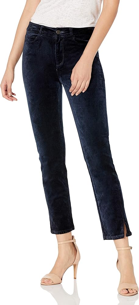 PAIGE Women's Cindy High Rise Perfectly Straight Lustrous Velvet Pant W/Twisted Seam Split