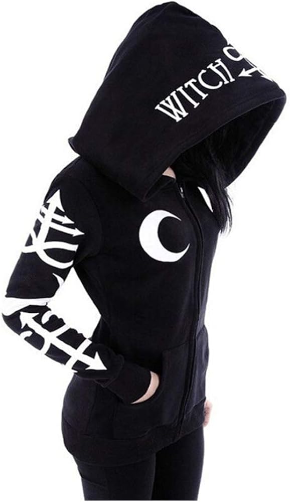 Women Punk Gothic Hoodie Long Sleeve Zip-up Hoodie Jacket Top Long Sweatshirt