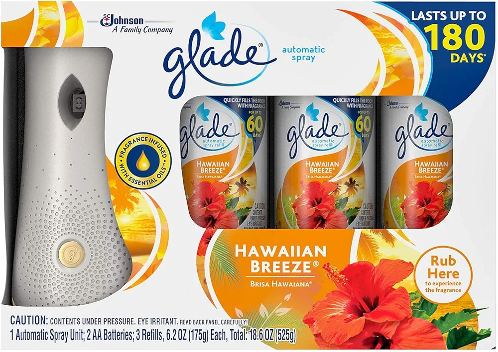 Glade Automatic Spray Air Freshener 1 Holder + 3 Refills - Hawaiian Breeze