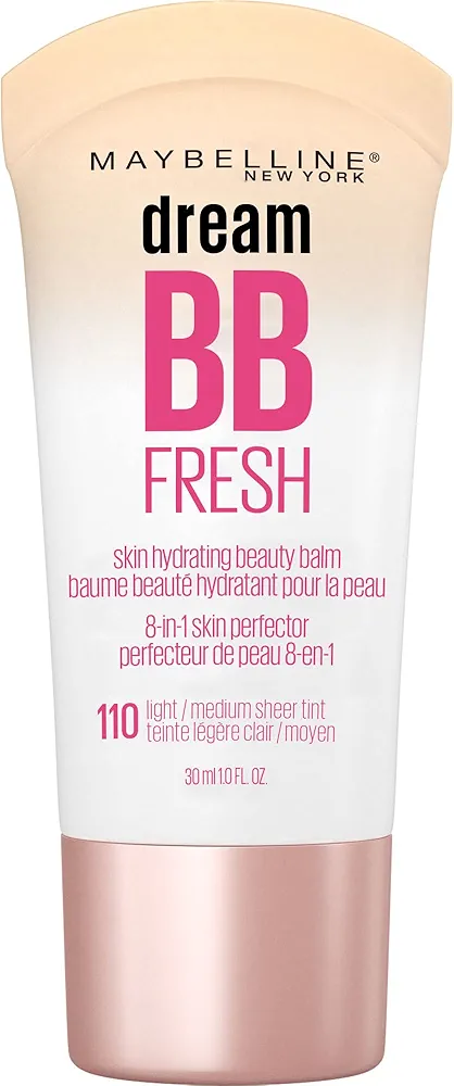 Maybelline Dream Fresh Skin Hydrating BB cream, 8-in-1 Skin Perfecting Beauty Balm with Broad Spectrum SPF 30, Sheer Tint Coverage, Oil-Free, Light/Medium, 1 Fl Oz