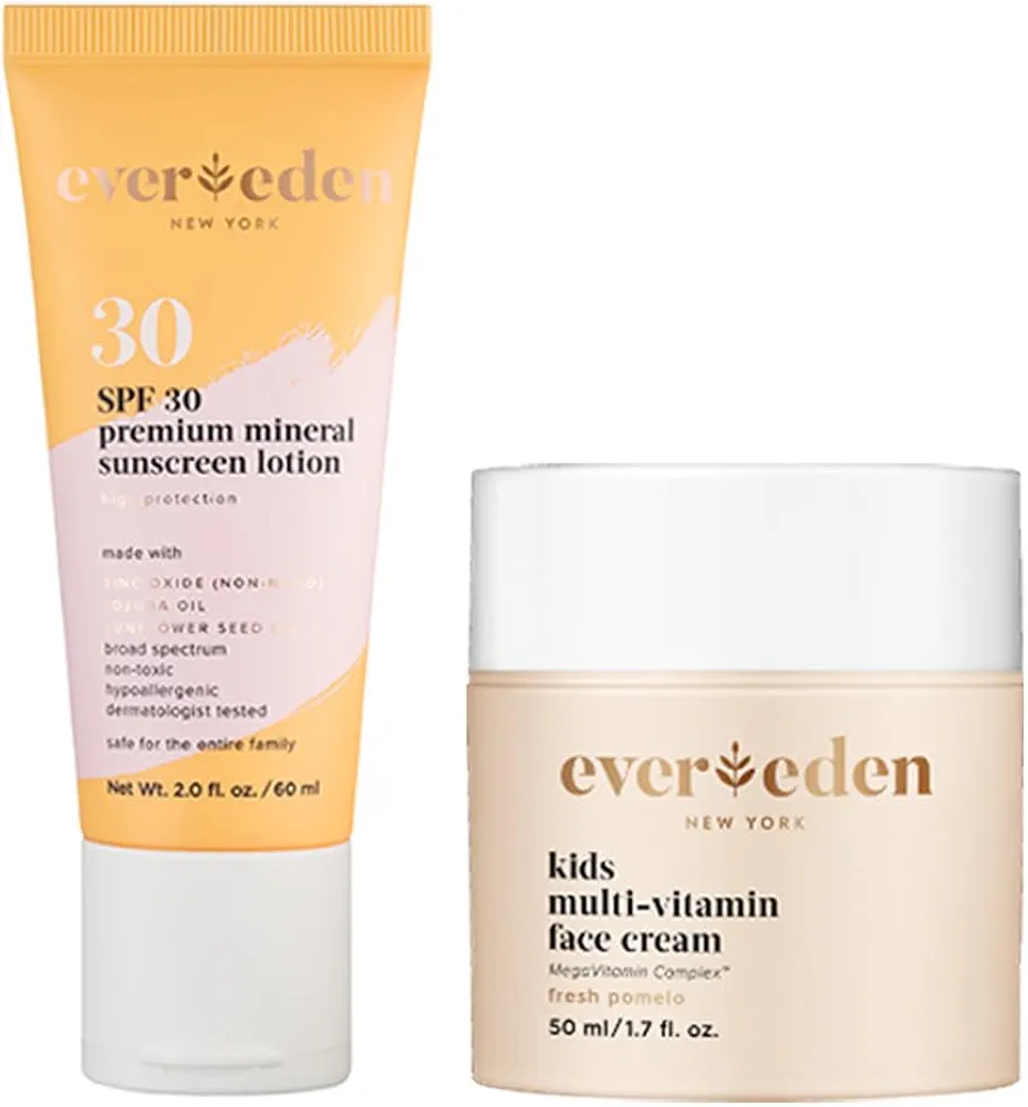 Evereden Kids Face Cream: Fresh Pomelo, 1.7 oz. & & SPF 30 Mineral Sunscreen | Clean and Non-Toxic Kids Products | Multi-Vitamin Skin Care for Kids