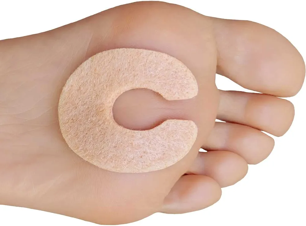 Chiroplax C-Shaped Felt Callus Cushion Pads Protector Rubbing Pain Relief Forefoot Metatarsal | 3/16" Thick (48 Pack)