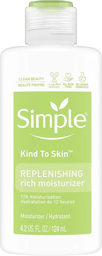 Simple Kind to Skin Face Moisturizer For Sensitive Skin Replenishing Rich 12-Hour Moisturization for All Skin Types 4.2 oz