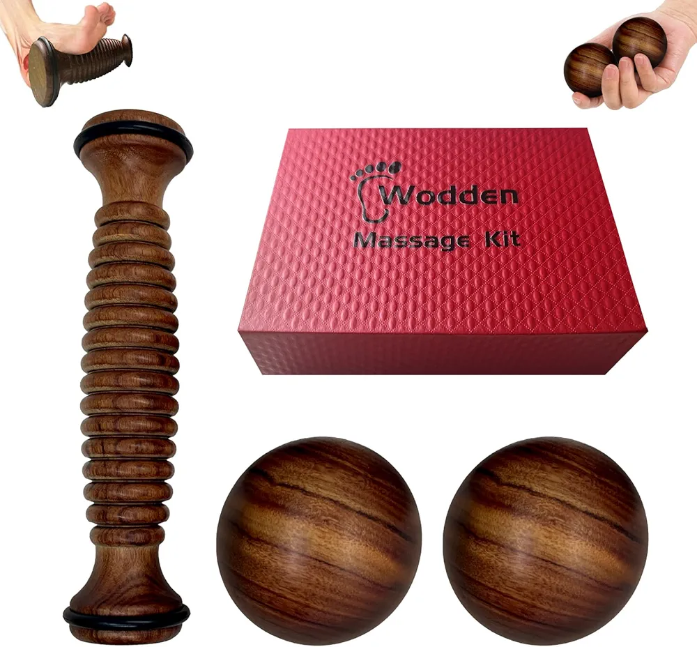 Wood Therapy Massage Tools Foot Roller Massage Ball Kit,Foot Ball Roller Massager for Plantar Fasciitis Relief Pain Hands and Legs Pressure Trigger Point Massage Tool,Stress Relief Gifts