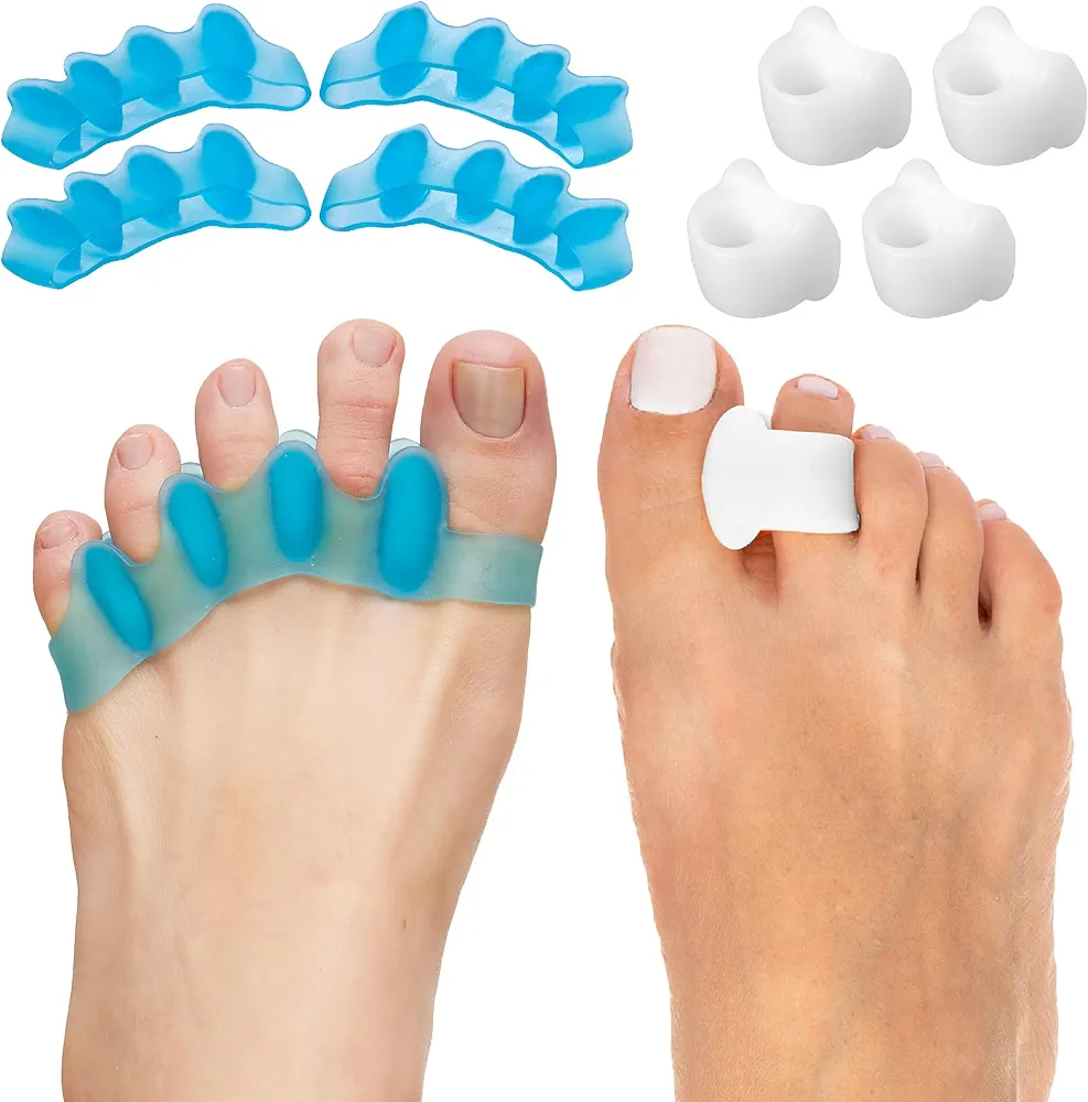 ZenToes Bunion Straighteners and Toe Separators Foot Pain Relief Bundle (White & Blue)