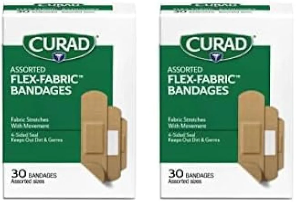 Curad Flex-Fabric Adhesive Bandages, Assorted Sizes, 30 Count (Pack of 2)