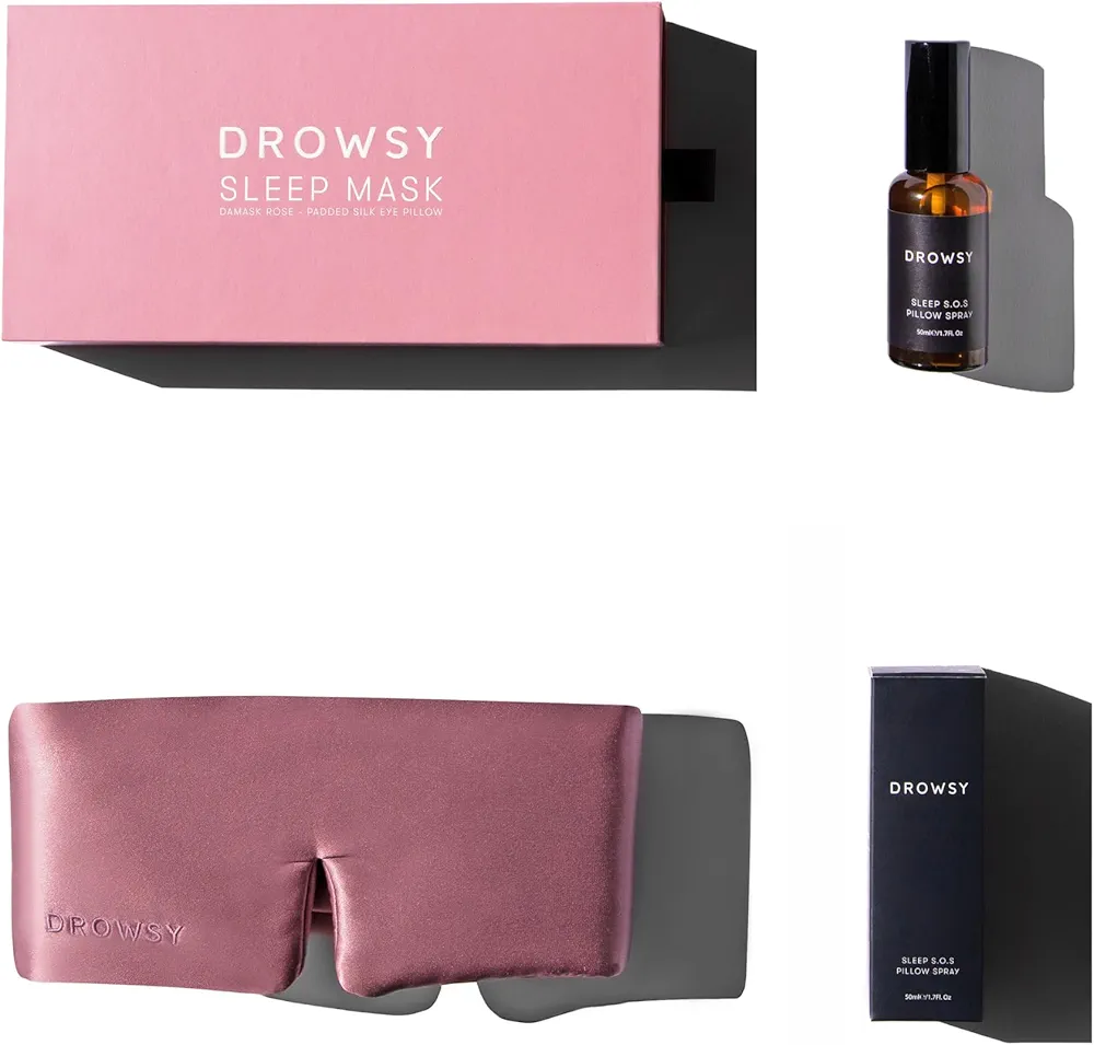 DEEP SLEEP GIFT BUNDLE - Gift sleep This season. Luxury silk sleep mask - Drowsy Damask Rose sleep mask and Drowsy Deep Sleep SOS Pillow Spray