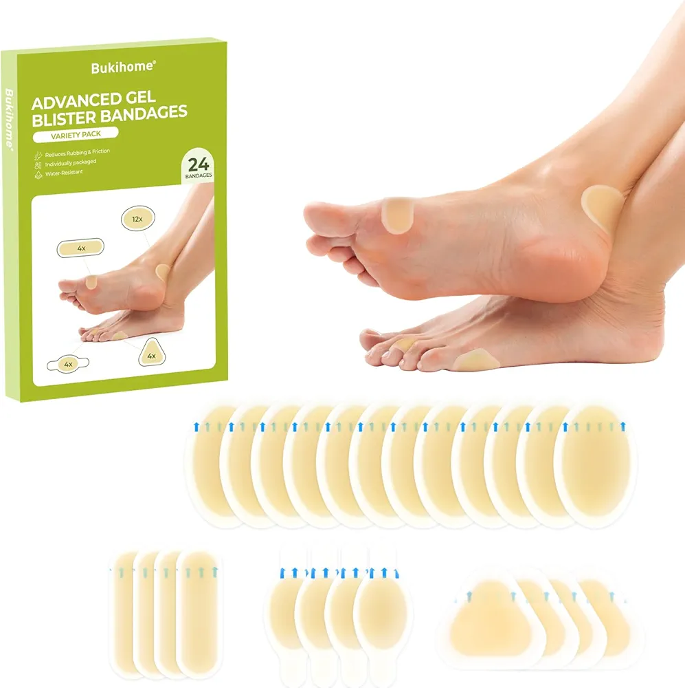 Gel Blister Hydrocolloid Bandages - 24Pcs Blister Cushions for Foot, Toe, Heel - Water Resistant Bandages, Blister Pads for Prevention & Recovery