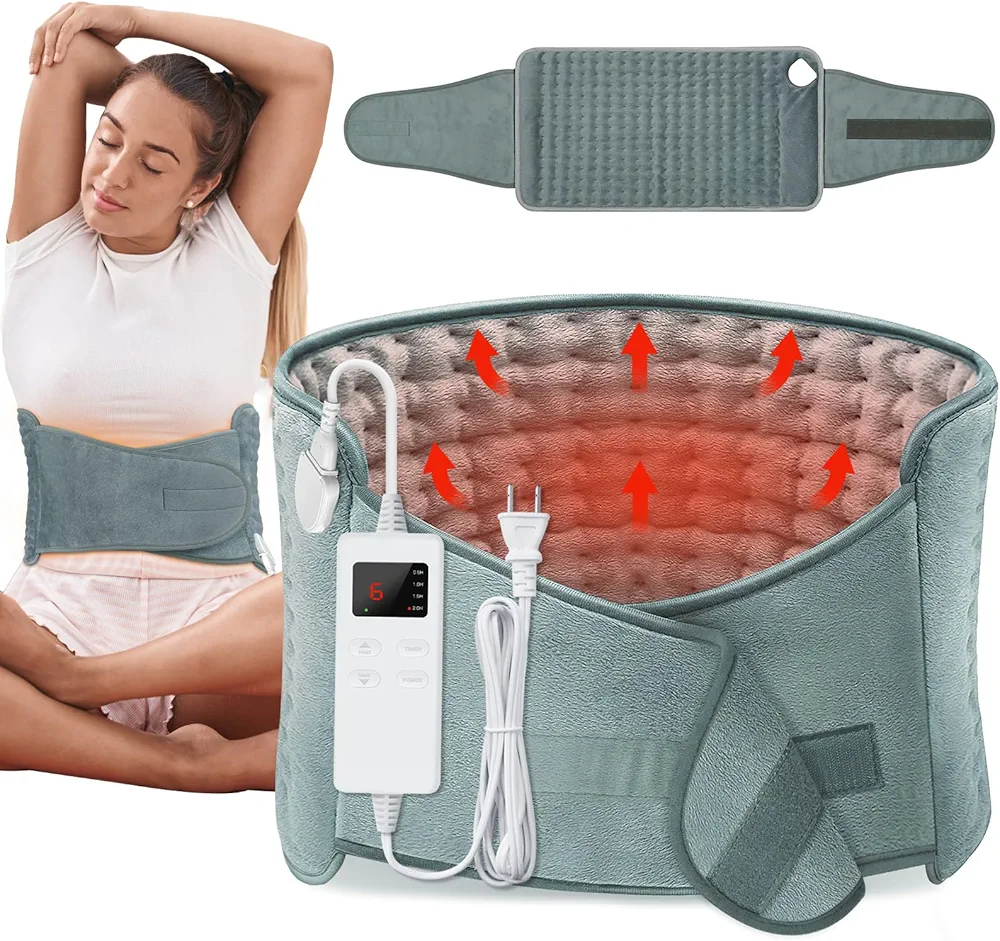 Heating Pad for Back Pain Relief Period Cramp, Large Heating Pads with Belt (12"x24"+20"), 6H Auto Off & 6 Heat Level, Ultra-Soft Electric Heating Pad Wrap for Neck Shoulders Pain Relief