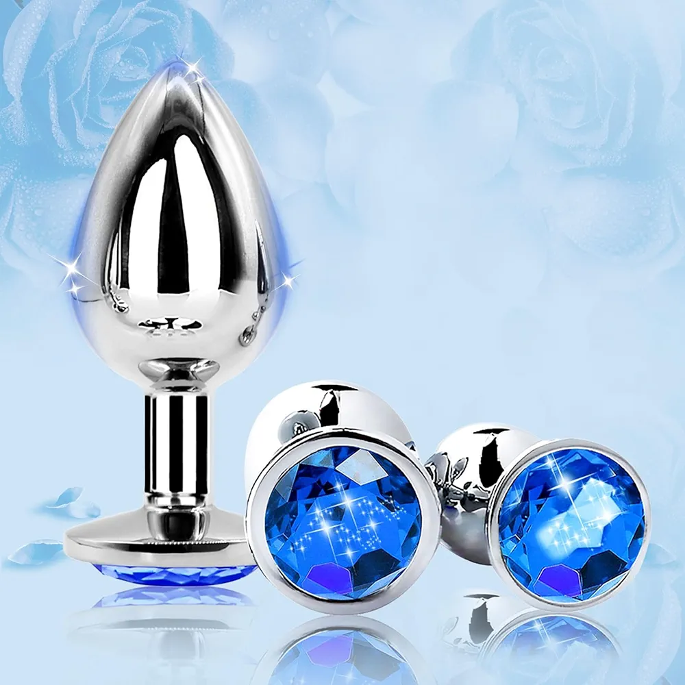 DRJ4-Male Exercise Metal Crystal Diamond Silica Mineral Beginner Plug Kit Solid Stainless Steel in Diamonds (Blue) Holiday Activities for People Living Alone