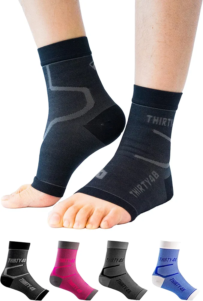 Thirty48 Plantar Fasciitis Compression Socks(1 or 2 Pairs), 20-30 mmHg Foot Compression Sleeves for Ankle/Heel Support, Increase Blood Circulation, Relieve Arch Pain, Reduce Foot Swelling