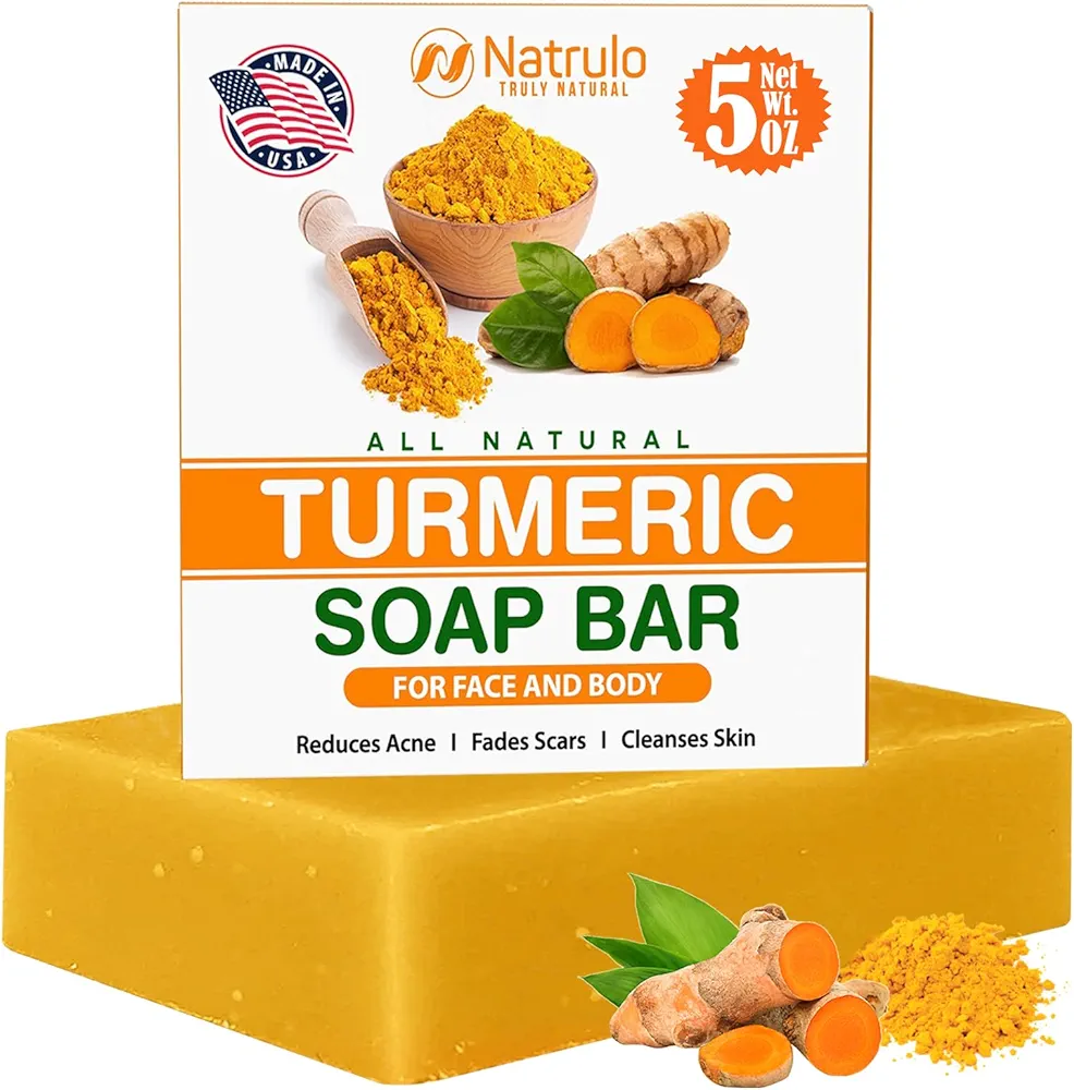 Natural Turmeric Soap Bar for Face & Body – Turmeric Skin Brightening Soap for Dark Spots, Intimate Areas, Underarms – Turmeric Face Wash Reduces Acne, Fades Scars & Cleanses Skin – 5oz Turmeric Bar