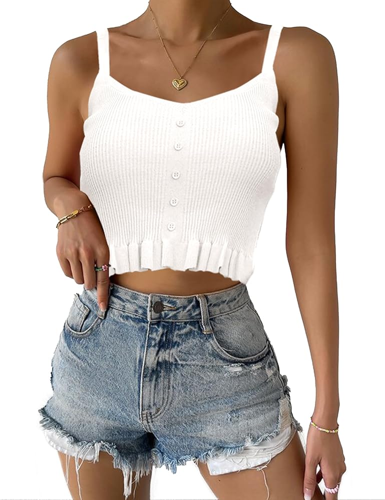 Womens Sleeveless Halter Crop Top Knit Sweater Vest Ribbed Camisole Tank Tops