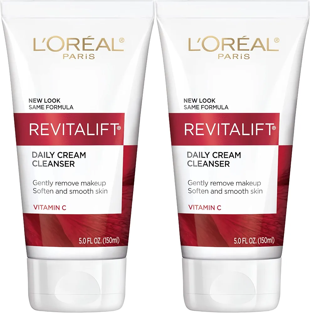 L'Oreal Paris Revitalift Daily Cream Cleanser, Gentle Makeup Remover Face Wash with Vitamin C 5 fl. oz (Pack of 2)