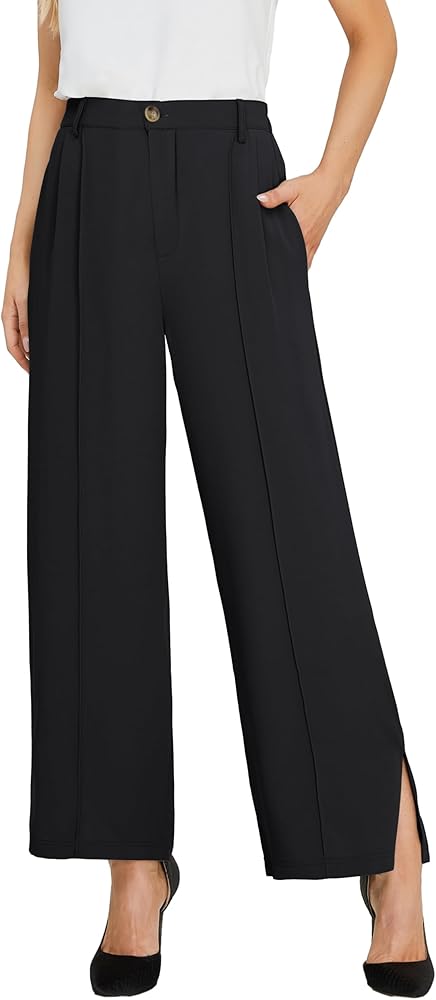 BMJL Womens Dress Pants High Waisted Wide Leg Work Pants Pleated Front Side Pocket Flowy Business Casual Pants