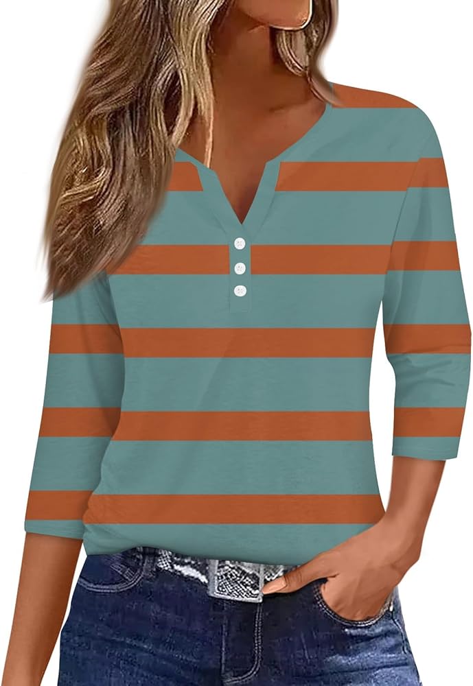 Womens Tops 3/4 Sleeve V Neck Shirts Trendy Cute Blouses Trendy Cute Tunic Regular Fashion Tees