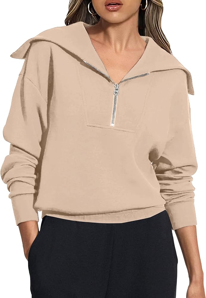 Womens Sweatshirts Half Zip Cropped Pullover Long Sleeve Quarter Zipper Hoodies Trendy Fall Outfits Clothes