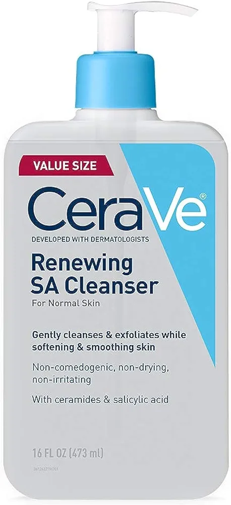 CeraVe SA Cleanser | Salicylic Acid Cleanser with Hyaluronic Acid, Niacinamide & Ceramides| BHA Exfoliant for Face | Fragrance Free Non-Comedogenic | 16 Ounce