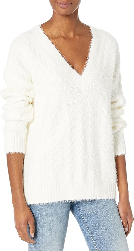 Lucky Brand Women's V-Neck Relaxed Fit Eyelash Sweater