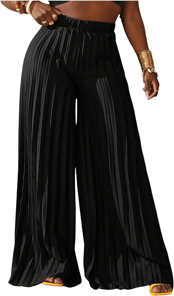 SOLY HUX Women's High Waist Pleated Palazzo Pants Wide Leg Loose Casual Long Trousers