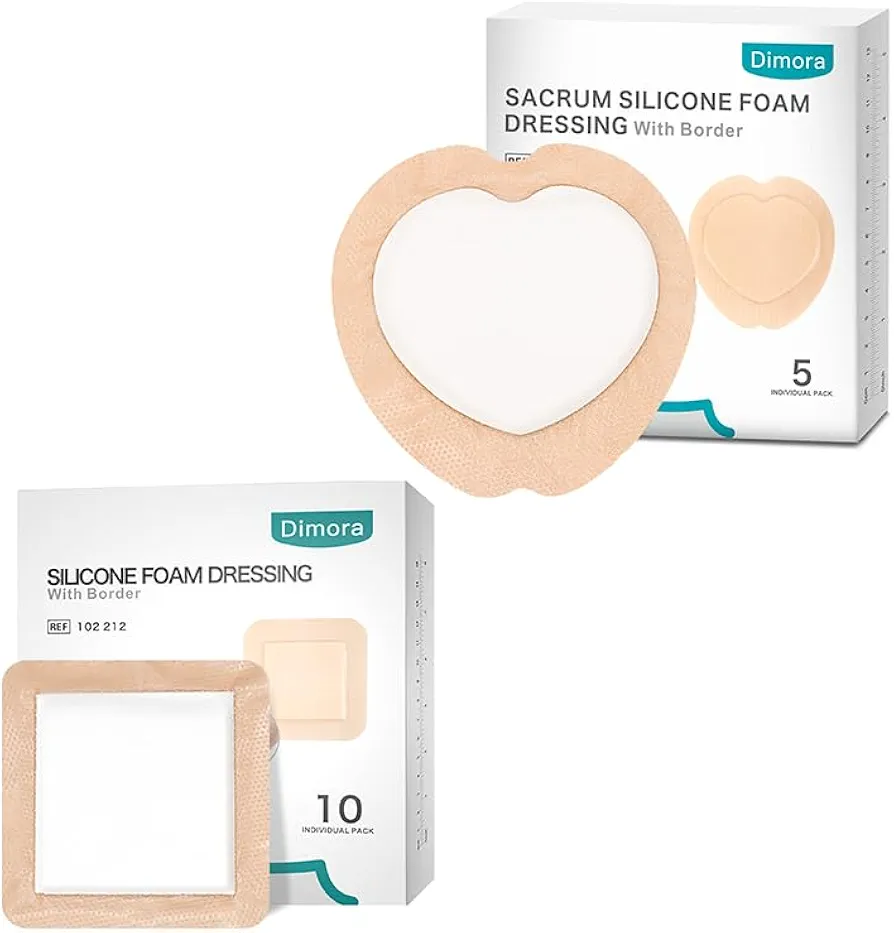 Dimora Wound Dressing Sacrum Foam Bandages 7"x7" + Dimora Silicone Foam Dressing 6"x6" 10 Pack