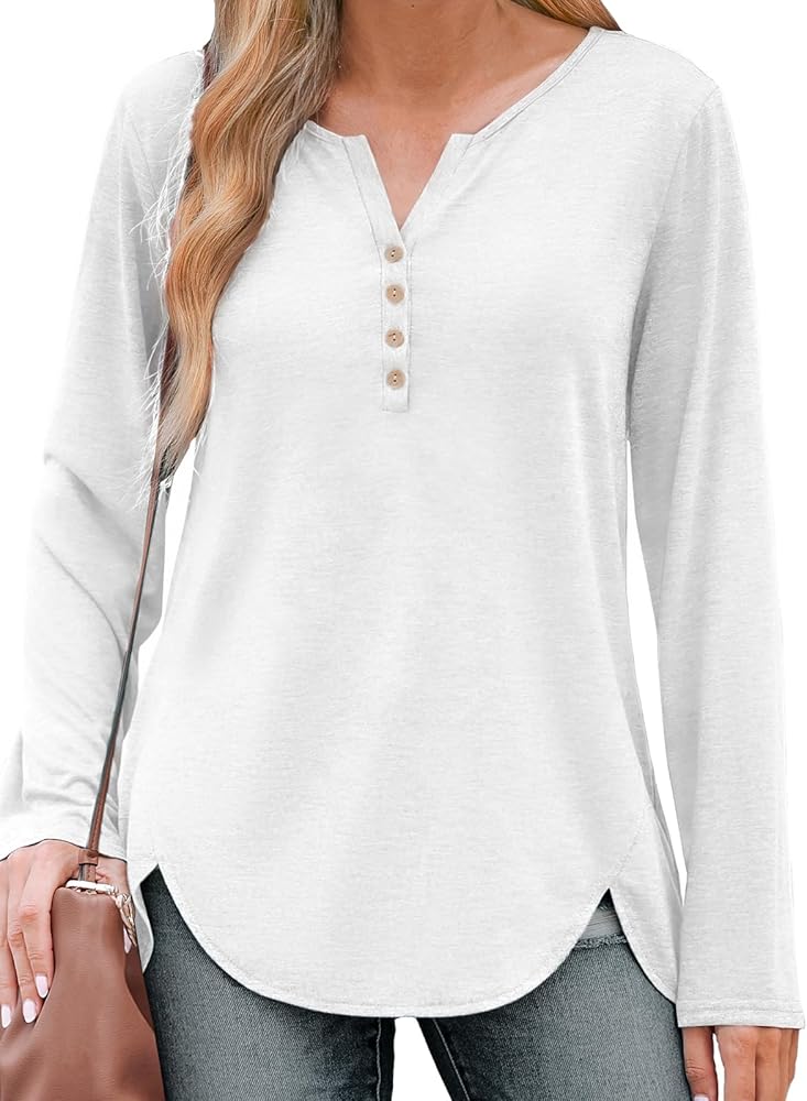 Bloggerlove Womens Long Sleeve T Shirts Button Down 2024 Fall Casual Basic Tee Business Blouses Tops Ladies Clothes