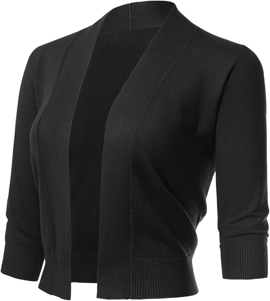 Allsense Women's 3/4 Sleeve Open Front Knit Cropped Bolero Cardigan Shrug Sweaters