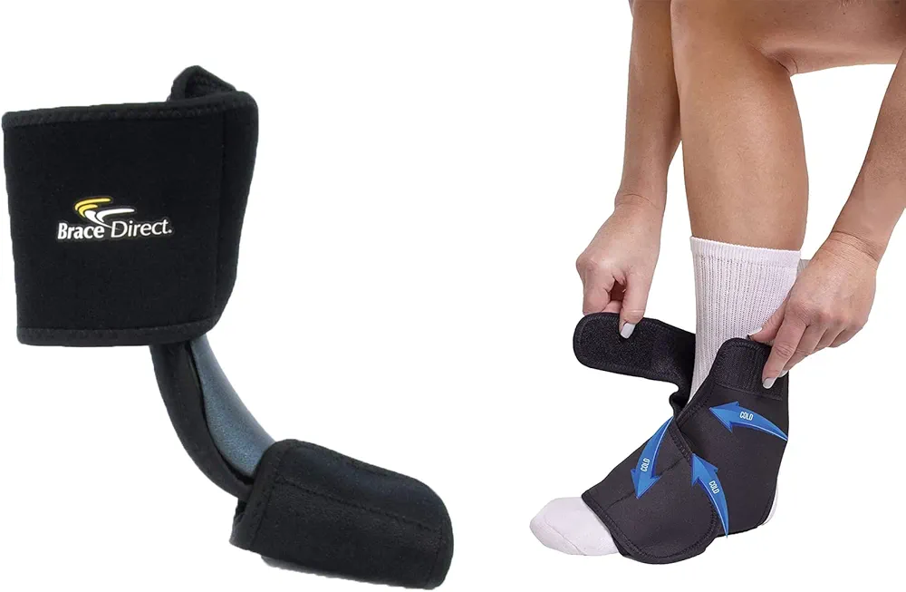 Brace Direct Night Splint (L/XL) + Foot Ice Pack (L/XL)- for Plantar Fasciitis Relief, Arch Support, Heel Foot Pain, Achilles Tendonitis, Drop Foot, Comfortable fit on Left or Right Foot