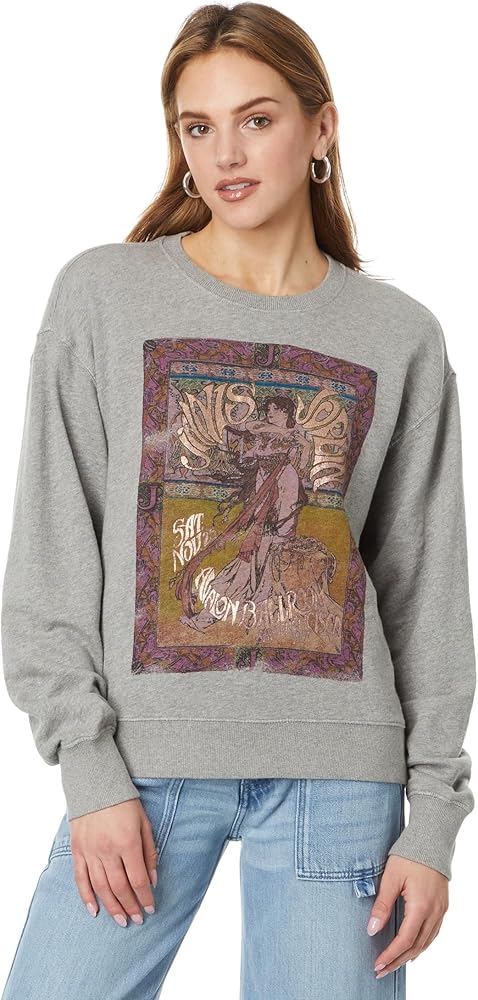 Lucky Brand Women's Janis Joplin Poster Pullover, Heather Grey