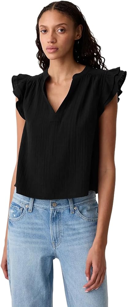 GAP Women's Flutter Sleeve Split Neck Top