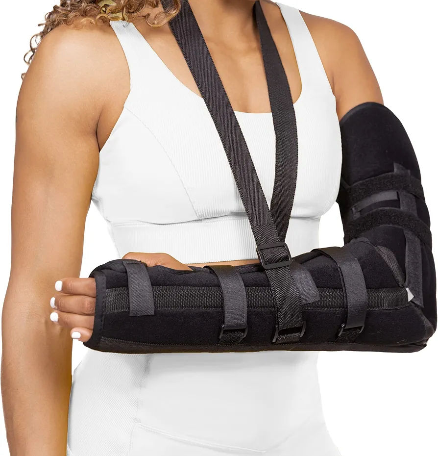 BraceAbility Posterior Long Arm Splint - Elbow Immobilizer Right or Left Forearm Brace with Support Sling for Fractures, Post-Surgery Recovery, Tendonitis, Bursitis, Ulnar Nerve Pain Relief (L)