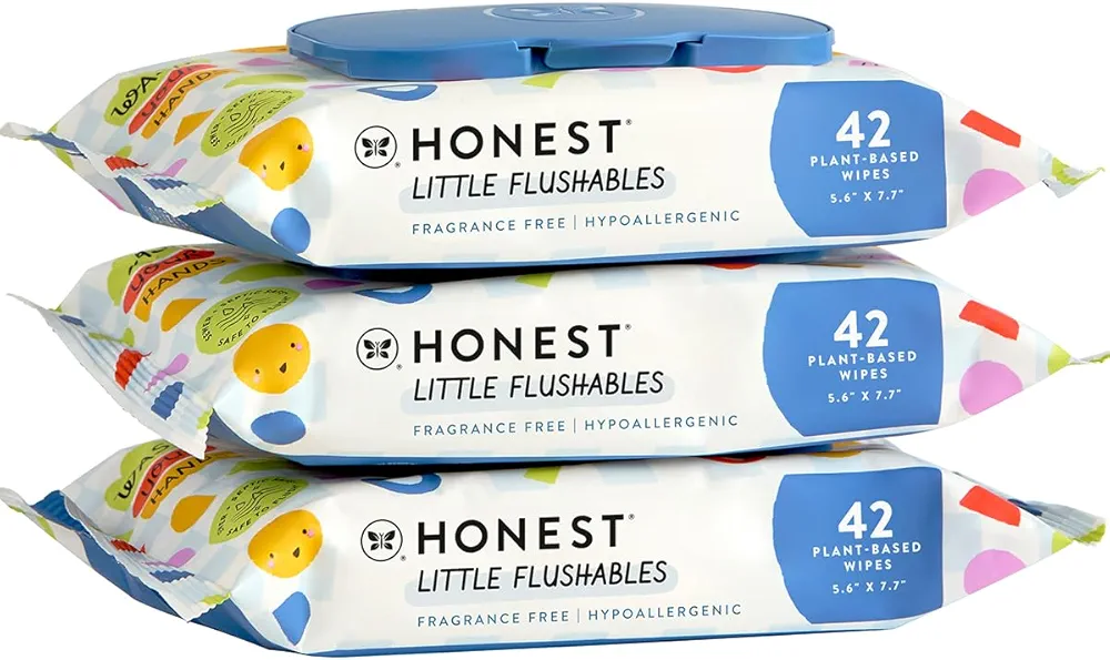 The Honest Company Plant-Based Toddler Flushable Wipes | Designed for Potty Training | 99% Water, Hypoallergenic, EWG Verified, Safe to Flush | Fragrance Free, 126 Count