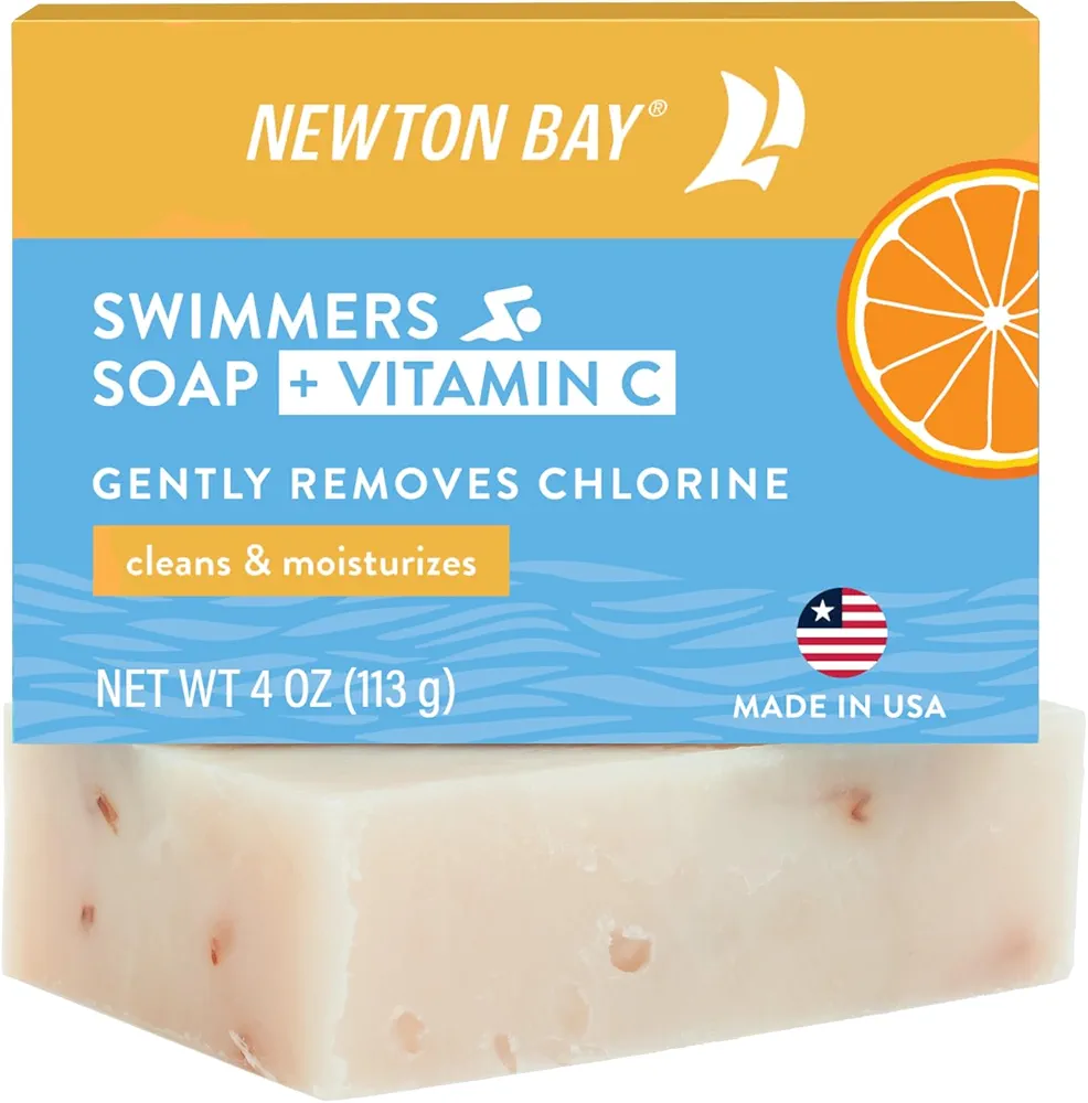 Swimmers Soap + Vitamin C | All Natural Body and Face Wash Soap Bar | Neutralizes and Washes Away Chlorine After Swimming | Revitalizes Sensitive Skin | Single 4 Ounce Soap Bar