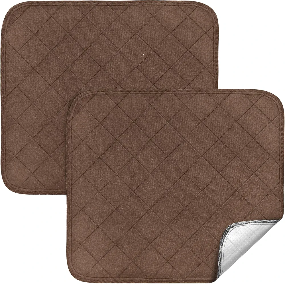 Waterproof Incontinence Chair Pads 2 Pack Non Slip Absorbent Chuck Pads, Wheelchair Reusable Seat Pads Cover, Washable Nursery Pee Pad Seat Protector 18" x 16" - Brown