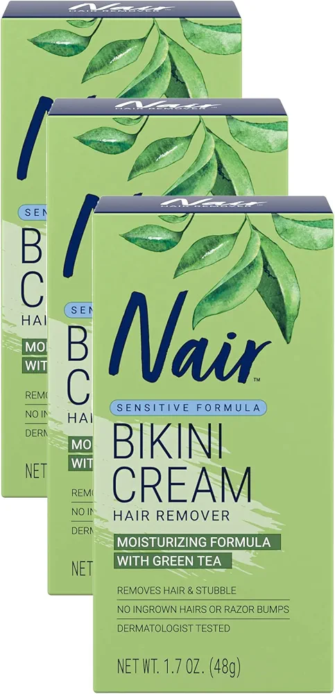 Nair Bikini Cream with Green Tea Sensitive Formula, 1.7 Ounce (Pack of 3)