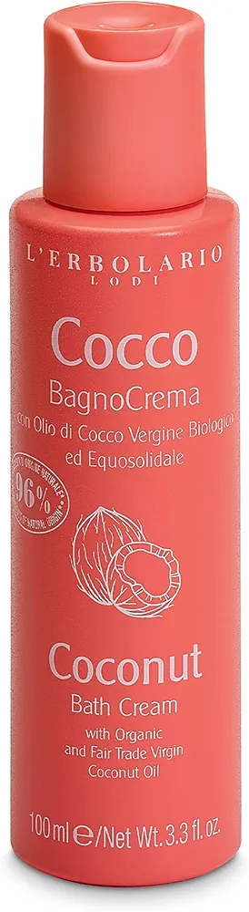 L’Erbolario Coconut Bath Cream - Coconut Body Wash with Hydrating Glycerine - Nourishing and Balancing Skin Care - Paraben and Sulfate Free - 3.3 oz