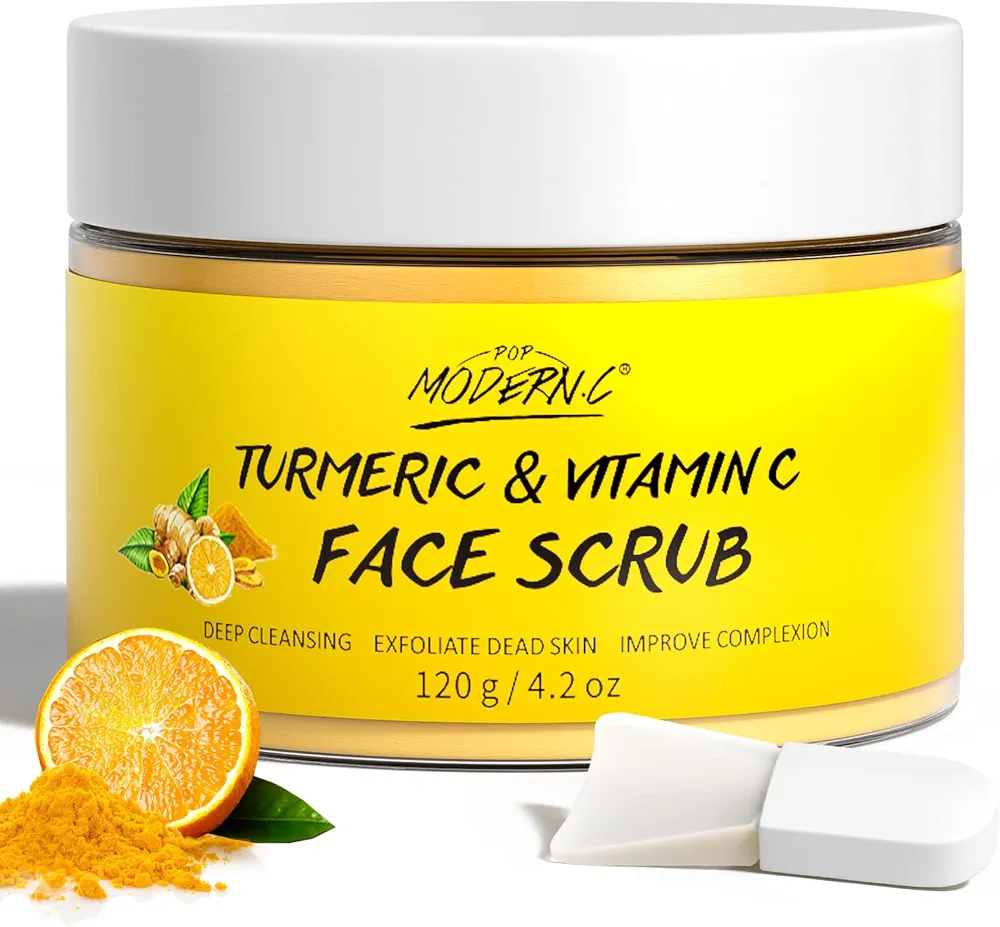 Vitamin C and Turmeric Face Scrub Cream Organics Microdermabrasion Facial Scrub Exfoliating Clears Blackheads Improve Dark Spot Acne with Strawberry Extract Exfoliator