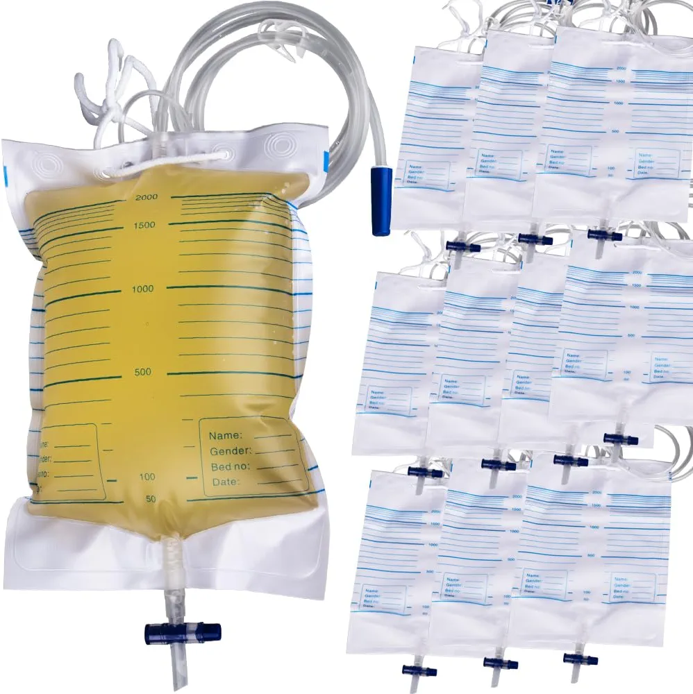 VWJ 10 Packs Urinary Drainage Bags, Drain Bags with Anti-Reflux Valve, Large Volume 2000mL Urine Bag with Easy Drain Switch, Urinary Bags for Health Aids