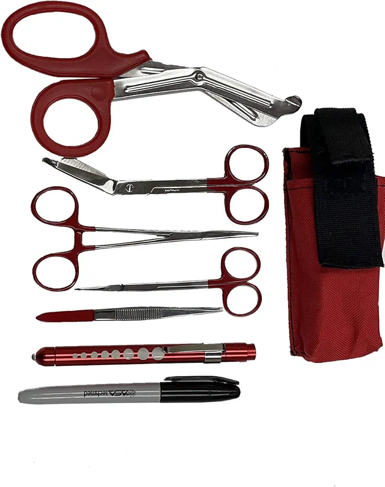 ASA Techmed EMT and First Responder Medical Tool Kit: Adjustable Nylon Belt Pouch, Premium First Aid Gear: EMT Shears, 7.25" Bandage Scissors, 5.75" Forceps, 6" Hemostat,Pupil Light, and more