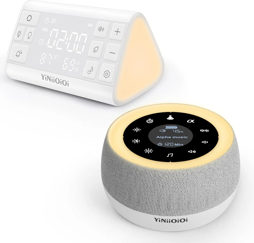 Sound Machine Bundle with Triangle Noise Machine with Alarm Clock and Round Noise Sound Machine for Sleeping, Night Lights, Auto-Off Timer, Portable Sound Machine for Baby Adult Home Travel