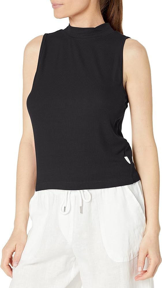 Calvin Klein Women's Everyday Embrodery Monogram Cropped S/S Short Sleeve Mock Neck