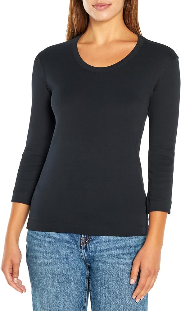 Three Dots Women's Essential Heritage 3/4 Sleeve Scoop Neck Tee