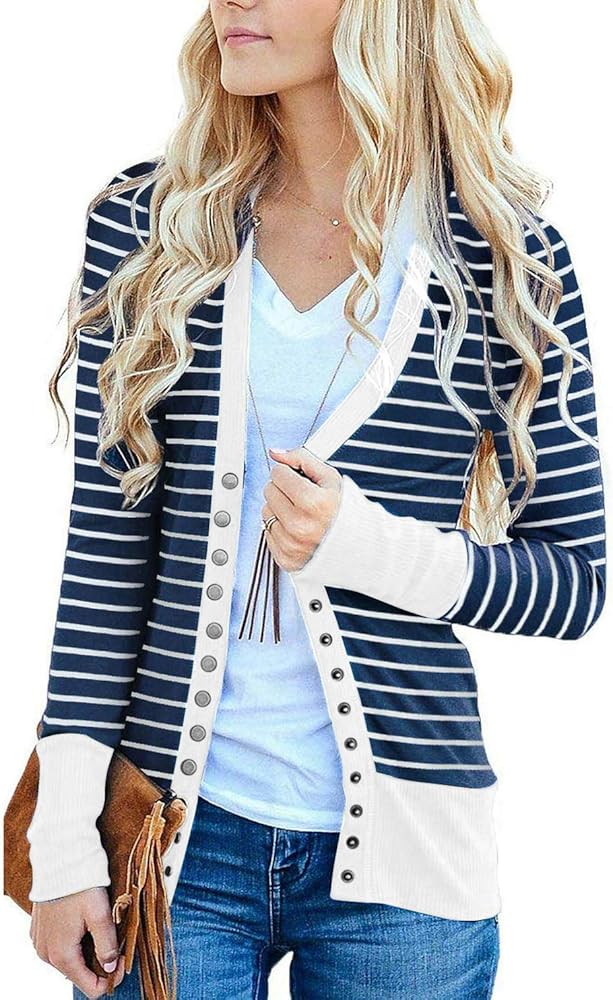 Women's Button Down Cardigan Long Sleeve Tops Shirts Outwear Solid Knit Ribbed Open Front Cardigan Sweaters