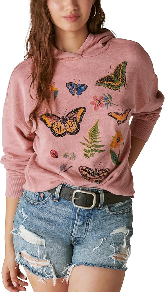 Lucky Brand Women's Butterfly Floral Motif Pullover