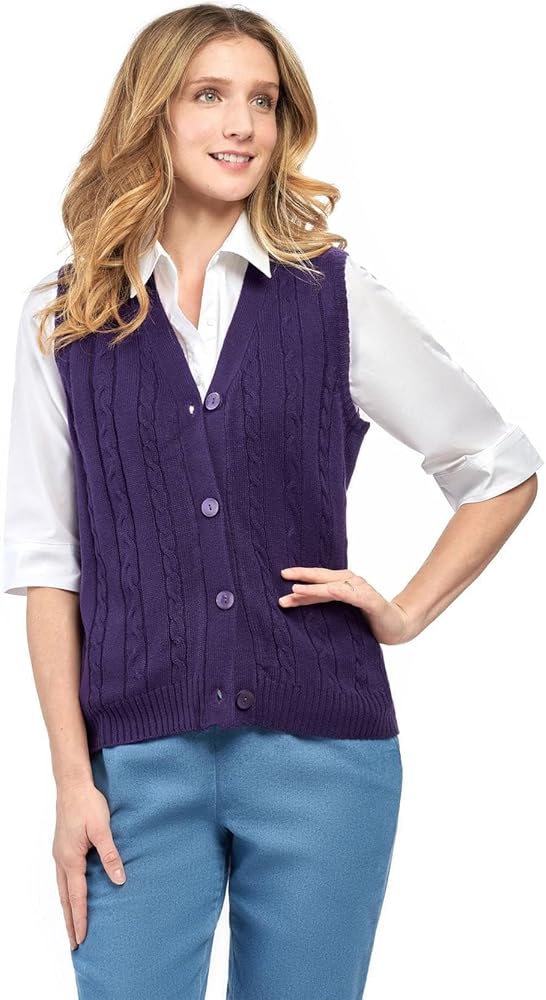 Turtle Bay New York Womens Button Front Cable Knit Cardigan Sweater Vest