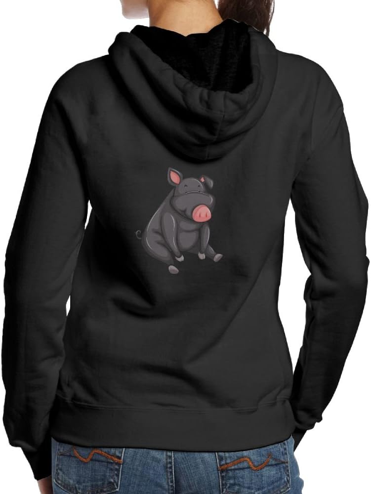 Women’s No Pocket Black Pig Logo Black Hoodie Comfortable For Autumn and Winter Fashion Hoodie